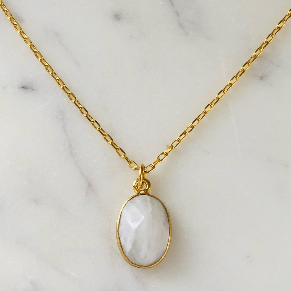 18K Gold Plated Oval Cut Moonstone Layering Necklace - June Birthstone